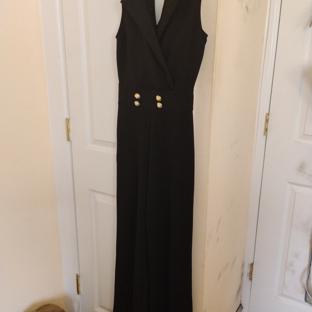 Almost Famous Black Sleeveless Jumpsuit with Gold Buttons